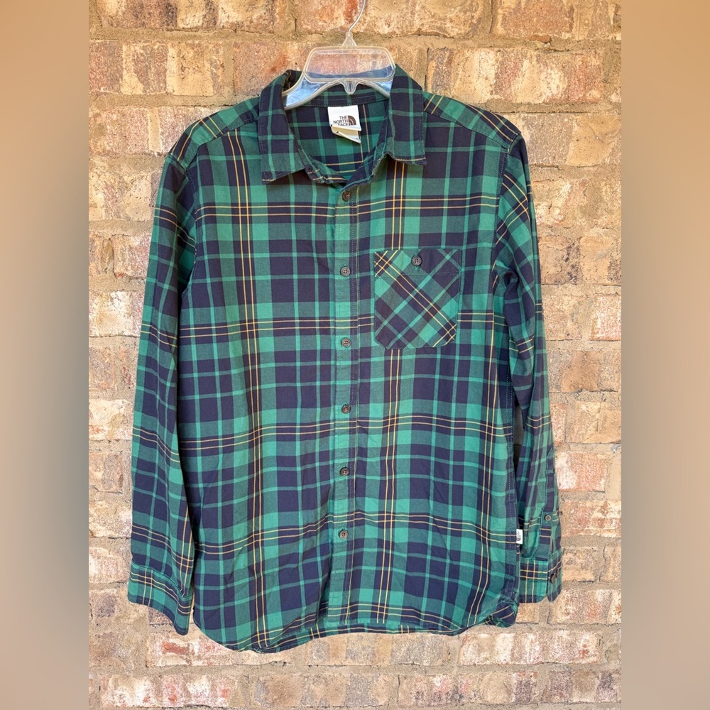 The North Face Green & Navy Plaid Button Down L/S Men’s Woven Shirt Size Medium